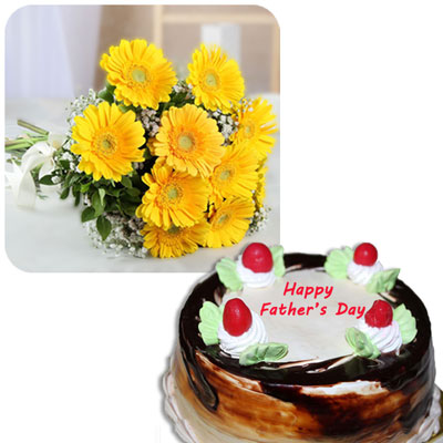 "Round shape chocolate flavor cake -1kg,Bunch of 12 Yellow gerberas - Click here to View more details about this Product